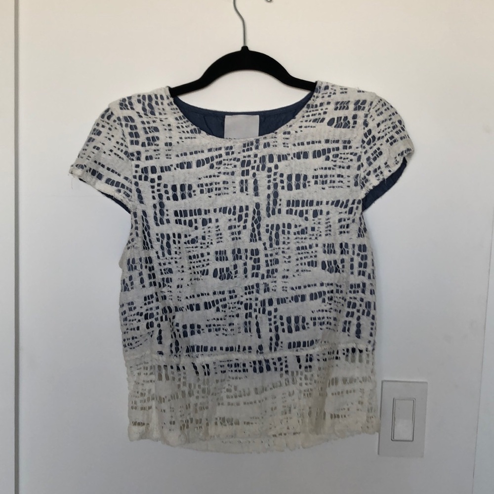 White and blue t shirt